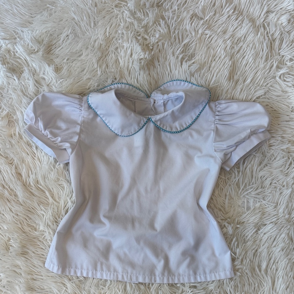 White Button Down(in back) Kids Shirt with Blue Trim